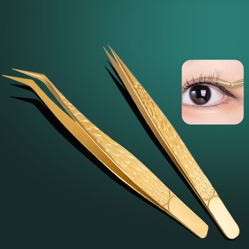 Planted Clip Tweezers - คีมหนีบสำหรับต่อขนตาปลอมทำจากสเตนเลสสตีลความแม่นยำสูง peralatan Rias ขนตาปลอม2ชิ้น